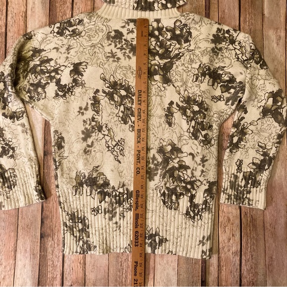 J-Jill L Petite Angora Blend Ribbed Turtleneck Sweater Cream/Gray/Green - Picture 5 of 9